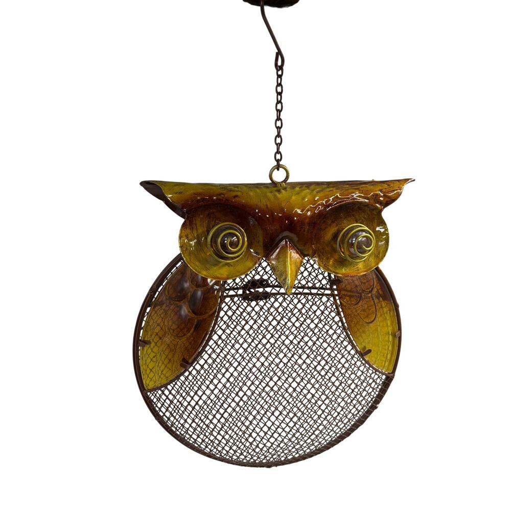 Hanging Owl Metal Mesh Bird Feeder Brown Finish